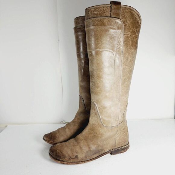 Frye Women's Paige US6,5BDistressed Leather Taupe Tall Equestrian Riding Boots - Picture 1 of 12
